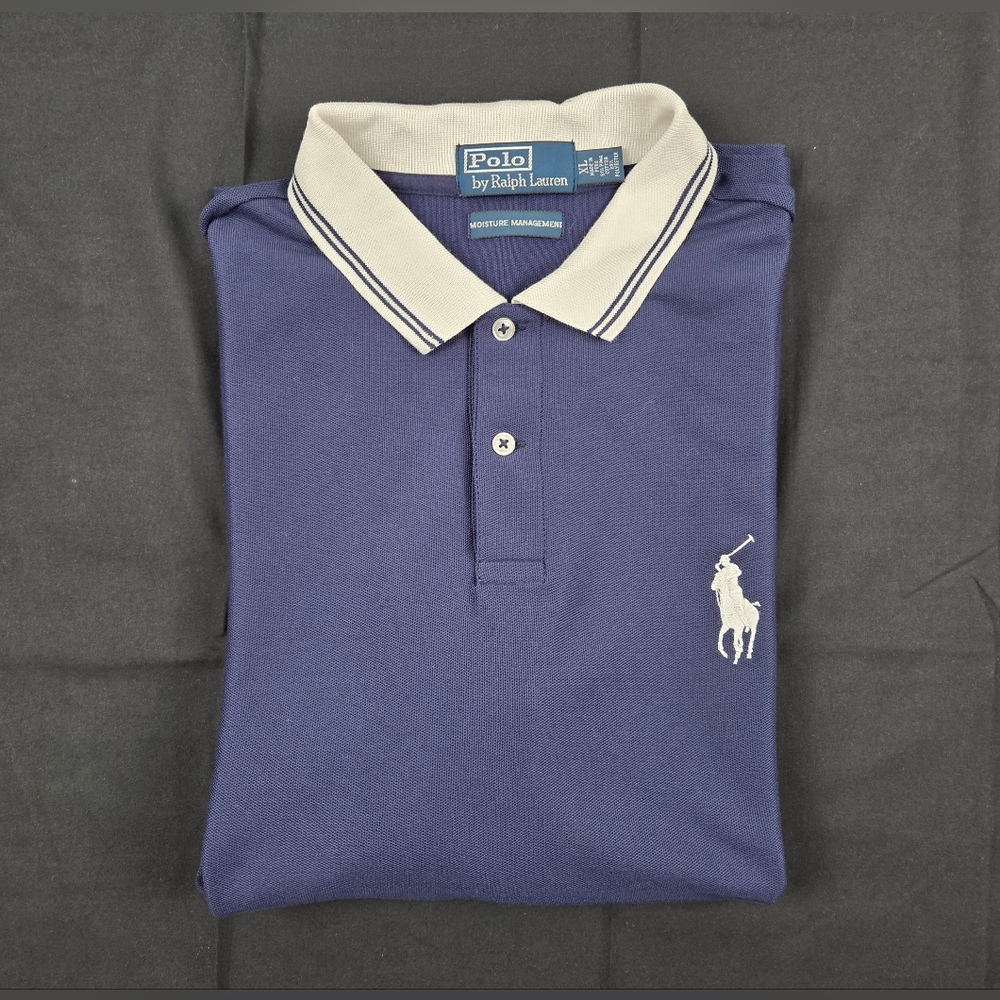 Vtg Polo Ralph Lauren Shirt Mens XL Blue Short Sleeve Polo Contrast Trim Active